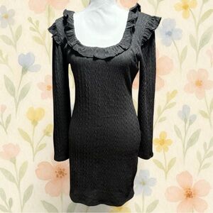 19 Cooper Black Ruffle Knit Sweater Dress | Size M